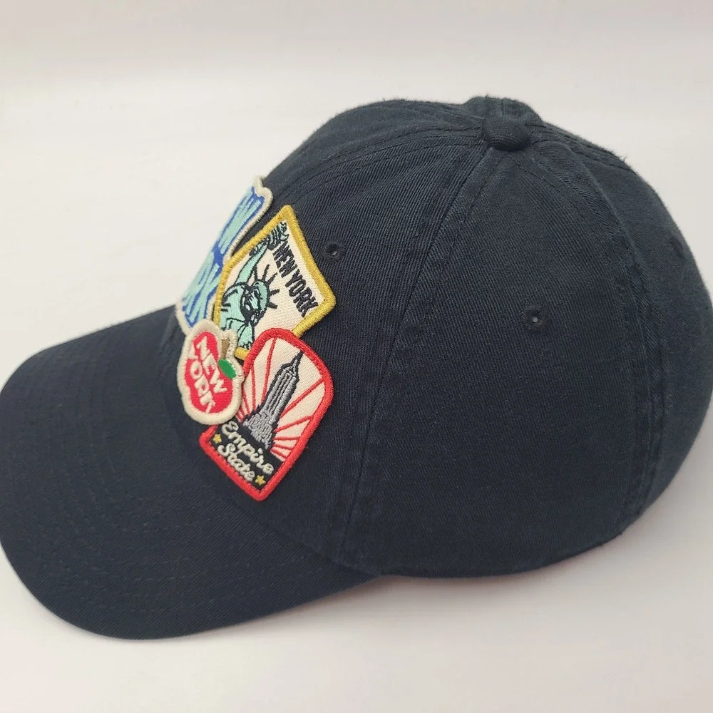 American Needle Hat Strapback Black New York Souvenir Patches Empire State Men